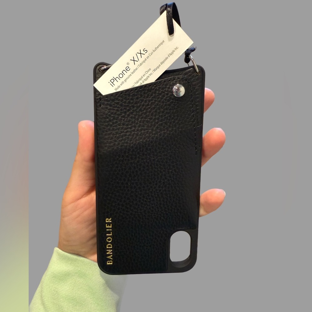 NWT Bandolier Emma Black Pebble Leather iPhone X/ XS Case (with crossbody chain)